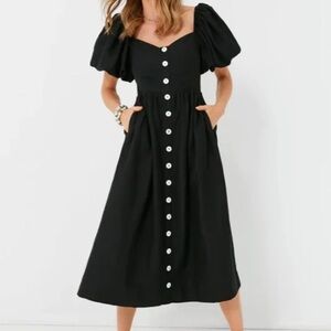 Tuckernuck Black Midi Dress with White Buttons